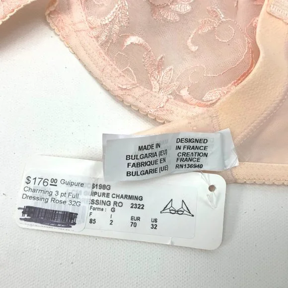 Lise Charmel Rose Lace Unpadded 3-Part Full Figure Bra 32G NWT - Picture 13 of 15